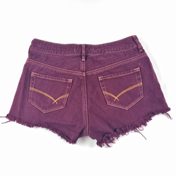 Bullhead denim wine maroon red purple cut off jean shorts size 3 - Picture 3 of 3